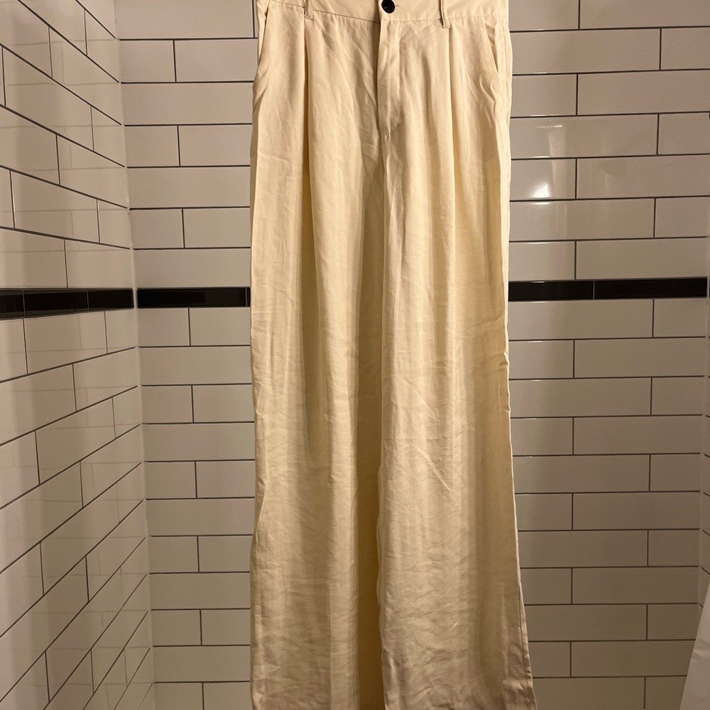 Zara Cream Dress Pants High-Waisted Wide-Leg